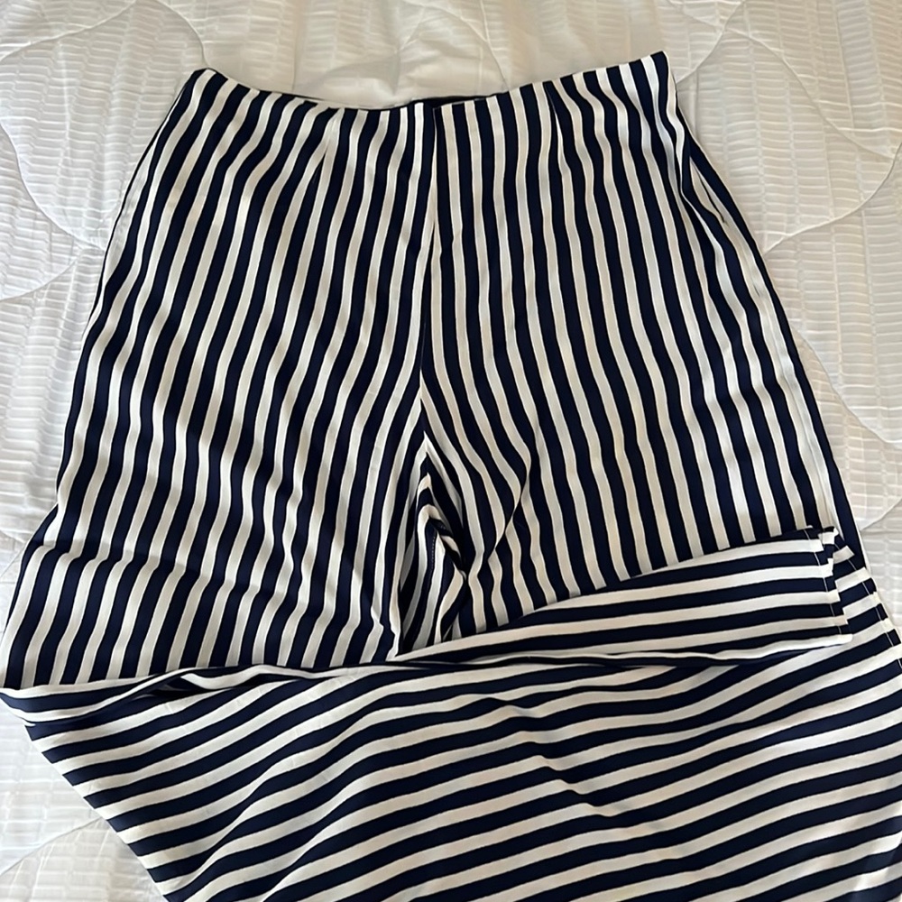 Navy Blue and White Striped Palazzo Pant